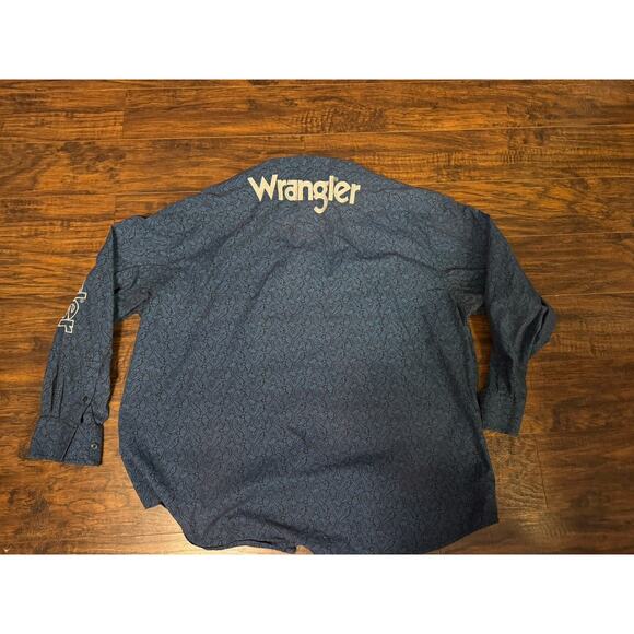 Wrangler Shirt Mens 2XL Navy Blue Paisley Western Cowboy Rodeo Embroidered Logo - Picture 8 of 8